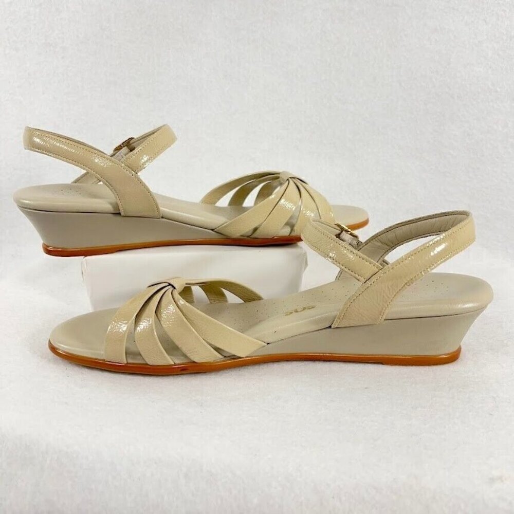 SAS Sandal Strippy Quarter Strap Wedge Leather Comfort Cushioned Grandma 9.5